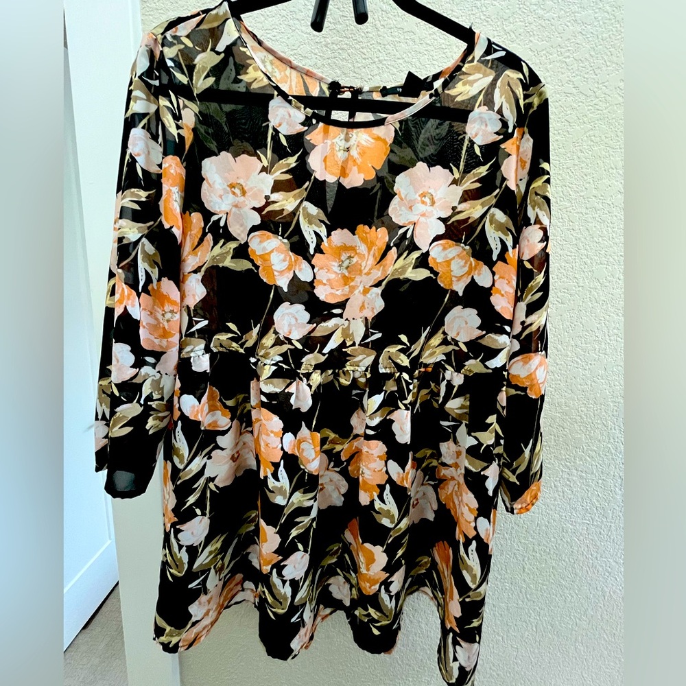 Floral Black and Peach Women's Babydoll Top